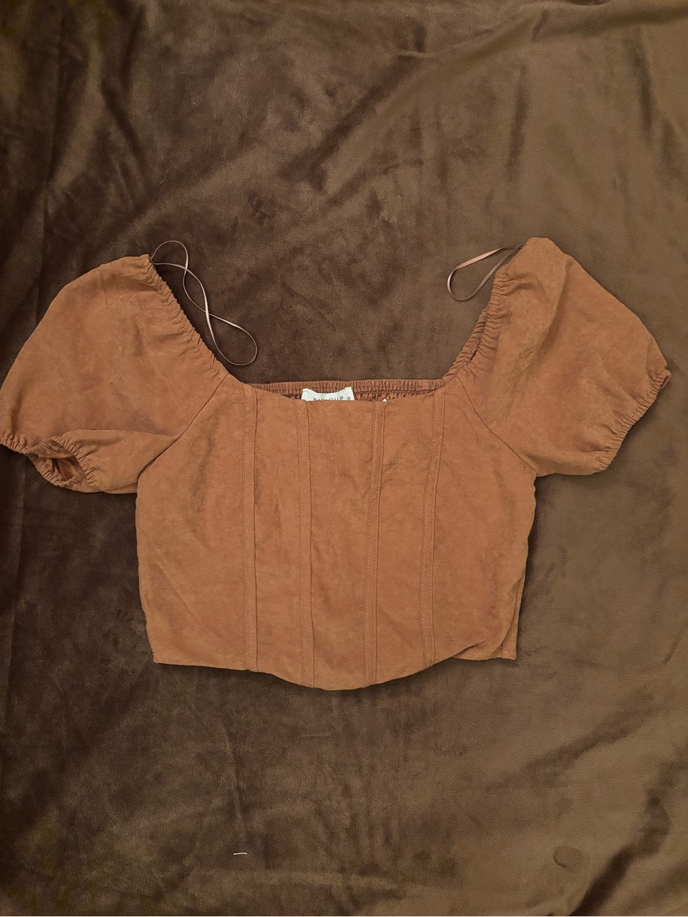 NWT Kirious Brown Short Puff Sleeve Corset Crop Top - Size S
